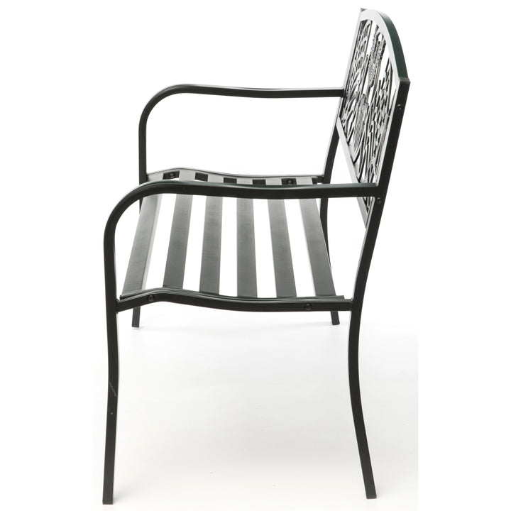 Steel Outdoor Patio Bench with Cast Iron American Flag Eagle Backrest 3-Seater Image 10