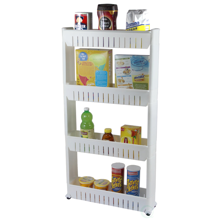 Slim Storage Cabinet Organizer 4 Shelf Rolling Cart 21.25x4.75 Narrow Space Storage Image 1