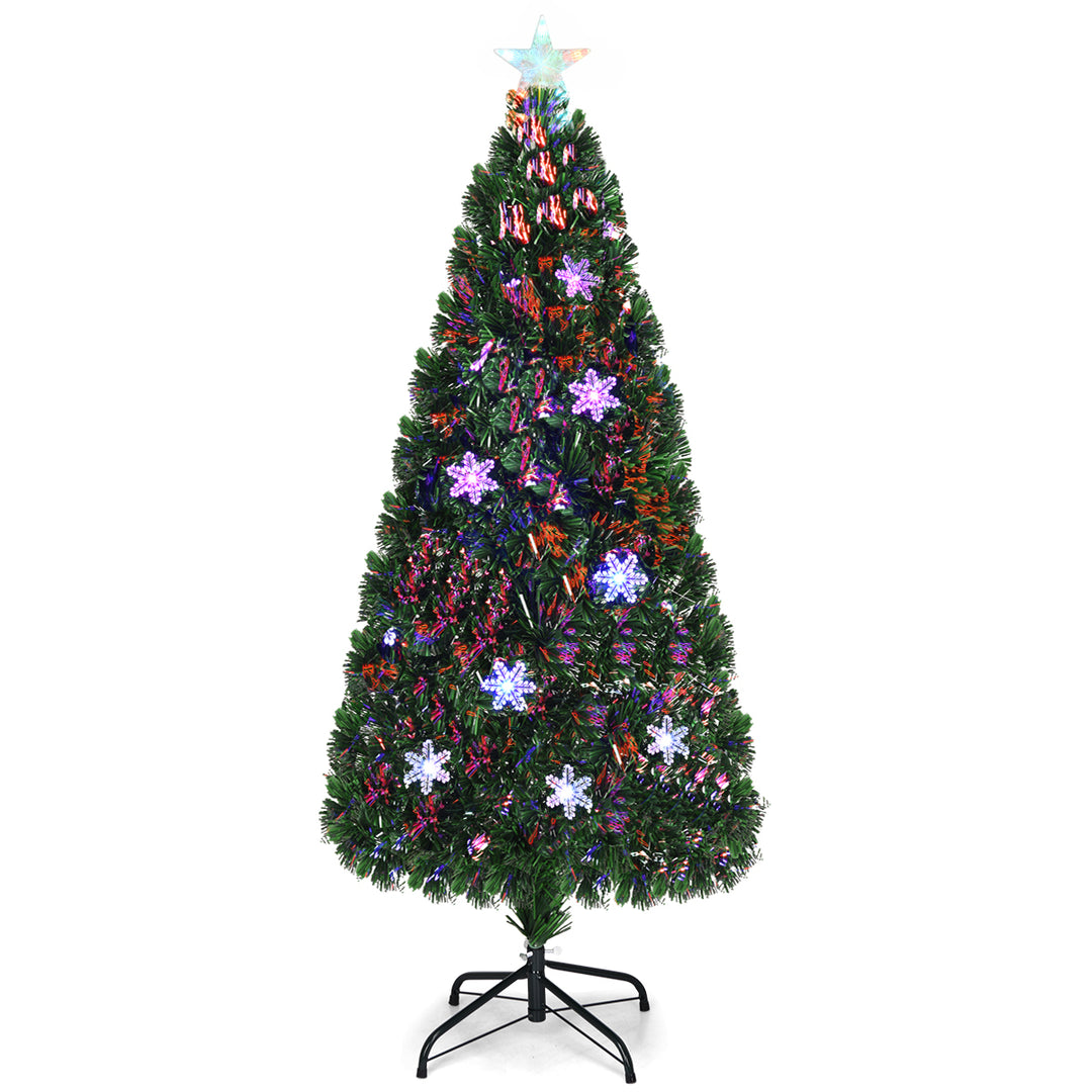 6 PVC Artificial Christmas Tree Fiber Optic LED Lights Metal Stand Image 10