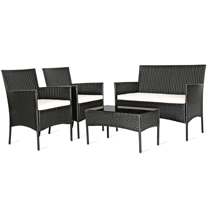 4PCS Patio Rattan Conversation Set Outdoor Furniture Set w/ Cushion Image 2