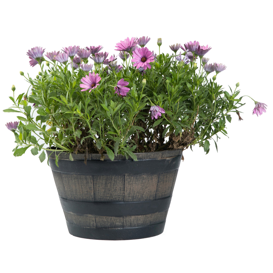 Rustic Wood- Look Plastic Half Barrel Flower Pot Bucket Planter, Pack of 4 Image 4