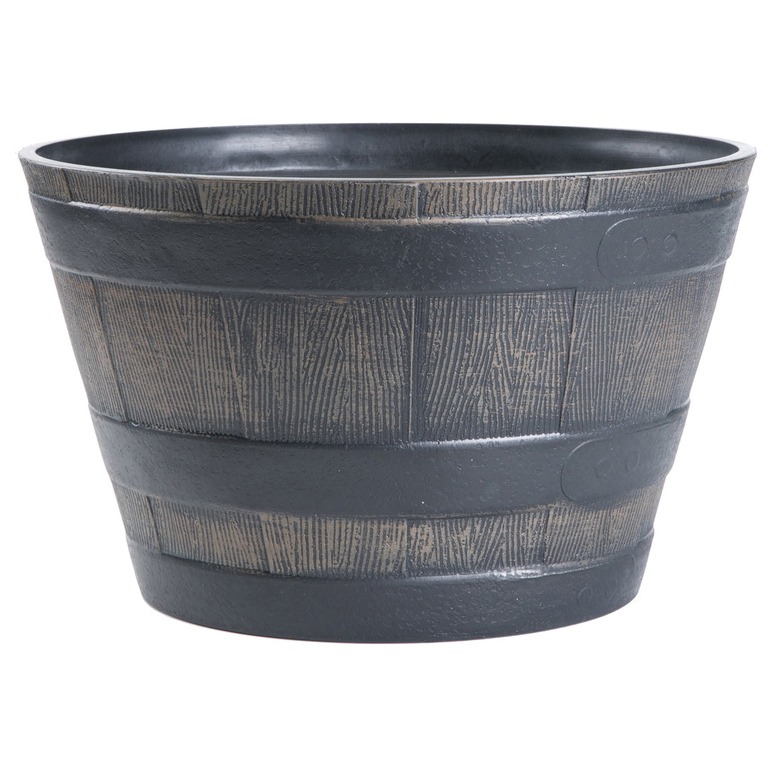Rustic Wood- Look Plastic Half Barrel Flower Pot Bucket Planter, Pack of 4 Image 12