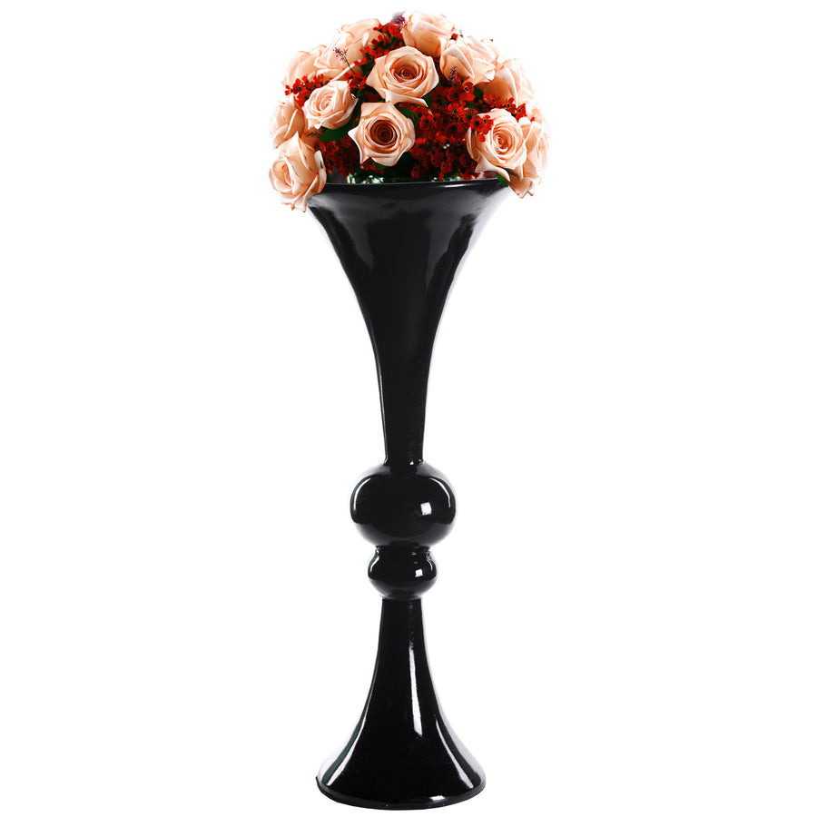 24-inch Tall Black Modern Trumpet Vase: Decorative Wedding Centerpiece, Elegant Table Decor, Tall Floor Flower Vase, Image 1