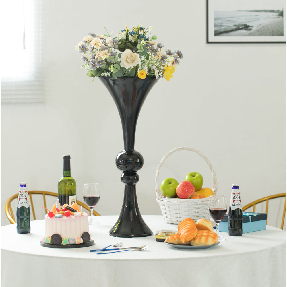 24-inch Tall Black Modern Trumpet Vase: Decorative Wedding Centerpiece, Elegant Table Decor, Tall Floor Flower Vase, Image 2