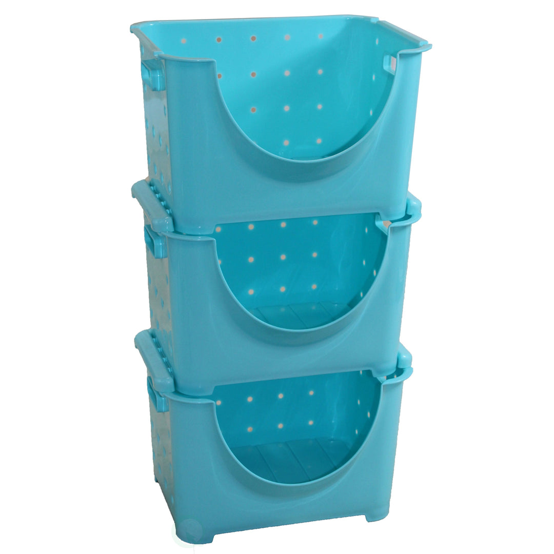 Stackable Plastic Storage Containers Set of 3 Blue Green Pink 10.3x11.1x9.1 Durable Image 4