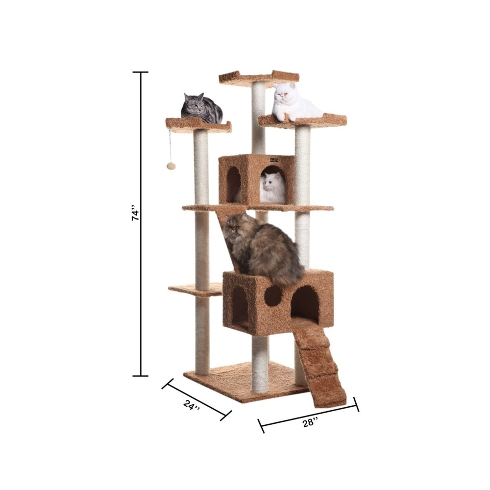 Armarkat Classic Cat Tree Model A7407 74" Wood Faux faux Brown Sisal Scratching Posts Image 2