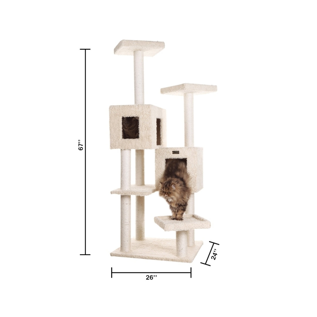 Armarkat Cat Tree Model A6702 Real Wood Beige 67in 2 Playhouses Scratching Post Image 9