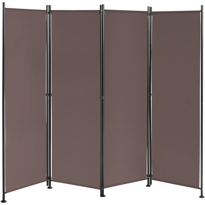 4-Panel Room Divider Folding Privacy Screen w/Steel Frame Decoration Brown Image 1