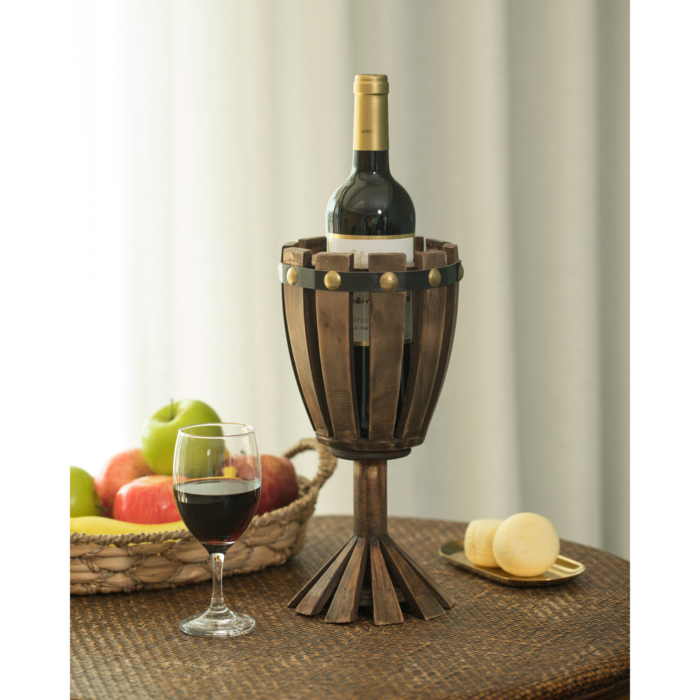 Wooden Vintage Goblet Wine Holder Decorative Bottle Stand Durable Centerpiece Image 2