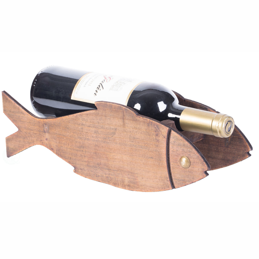 Wooden Fish Shaped Vintage Decorative Single Bottle Wine Holder Image 1