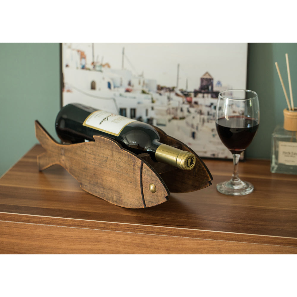 Wooden Fish Shaped Vintage Decorative Single Bottle Wine Holder Image 2