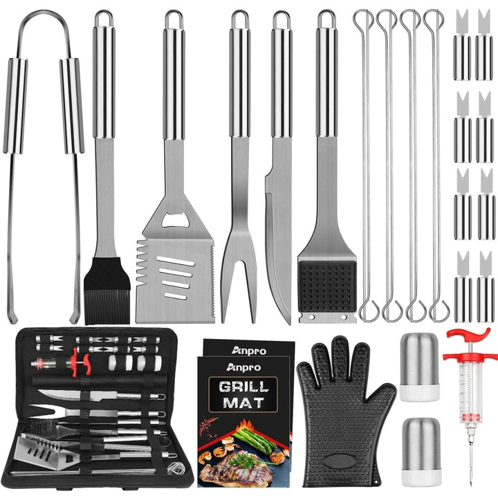 Anpro Grill Accessories BBQ Set Tools, 31 PCS Stainless Steel Grilling Kit with Grill Mats and Meat Inject, Barbecue Image 1