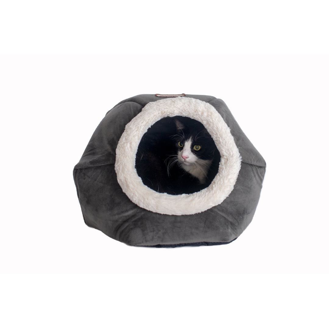 Armarkat C80 Enclosed Cat Bed Gray Velvet 18x18 Indoor Pet House Soft Plush Image 4