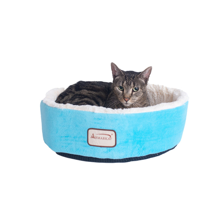 Armarkat Plush Round Pet Bed C12 Sky Blue for Cats and Small Dogs Waterproof Image 3