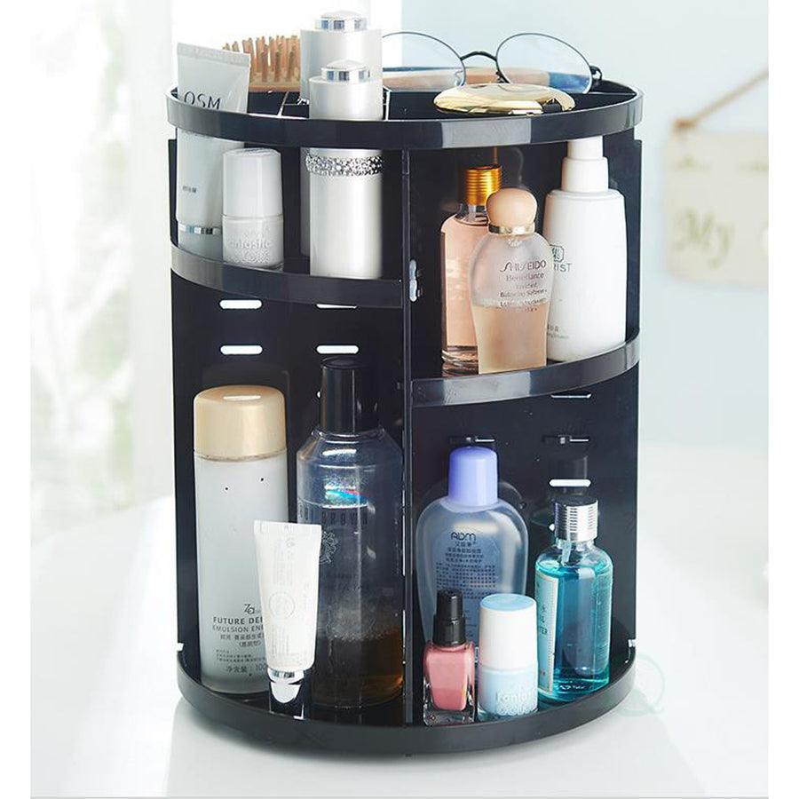 Rotating Makeup Organizer Tower 9in Dia x 12in H Adjustable Spinning Storage Image 1