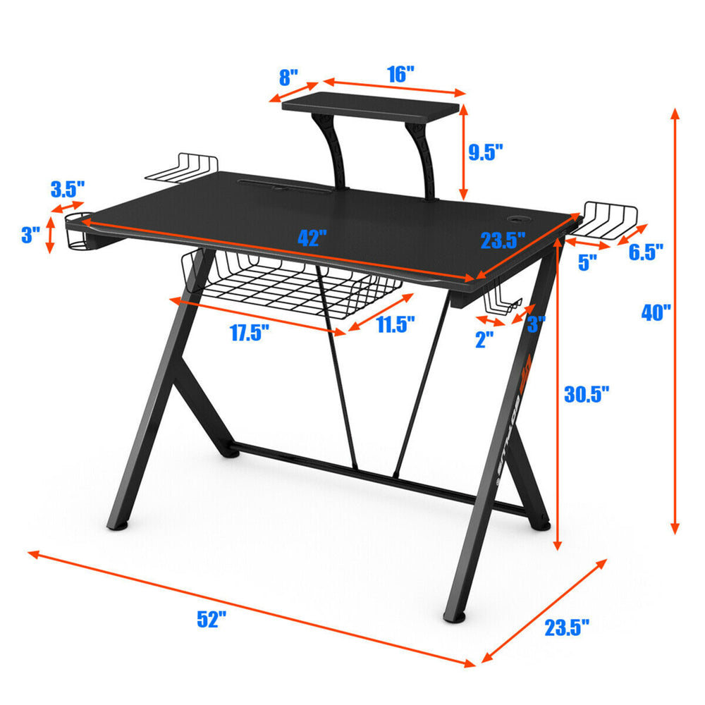 Gaming Desk Computer Desk PC Table Workstation with Headphone Hook and Cup Holder Image 2