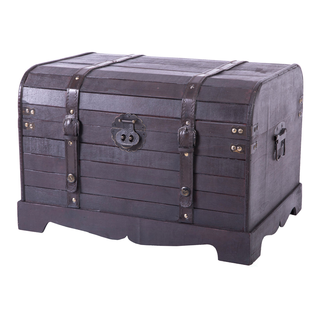 Antique Style Black Wooden Steamer Trunk 20.5" Storage Coffee Table Gift Idea Image 1