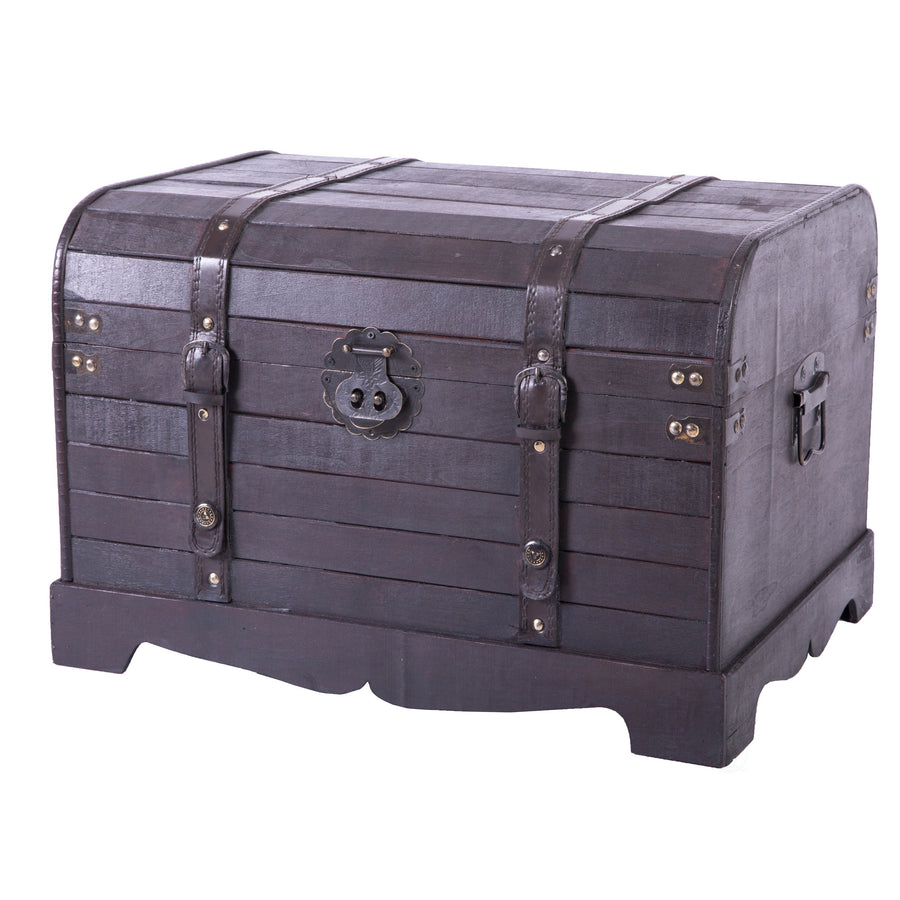 Antique Style Black Wooden Steamer Trunk 20.5" Storage Coffee Table Gift Idea Image 1