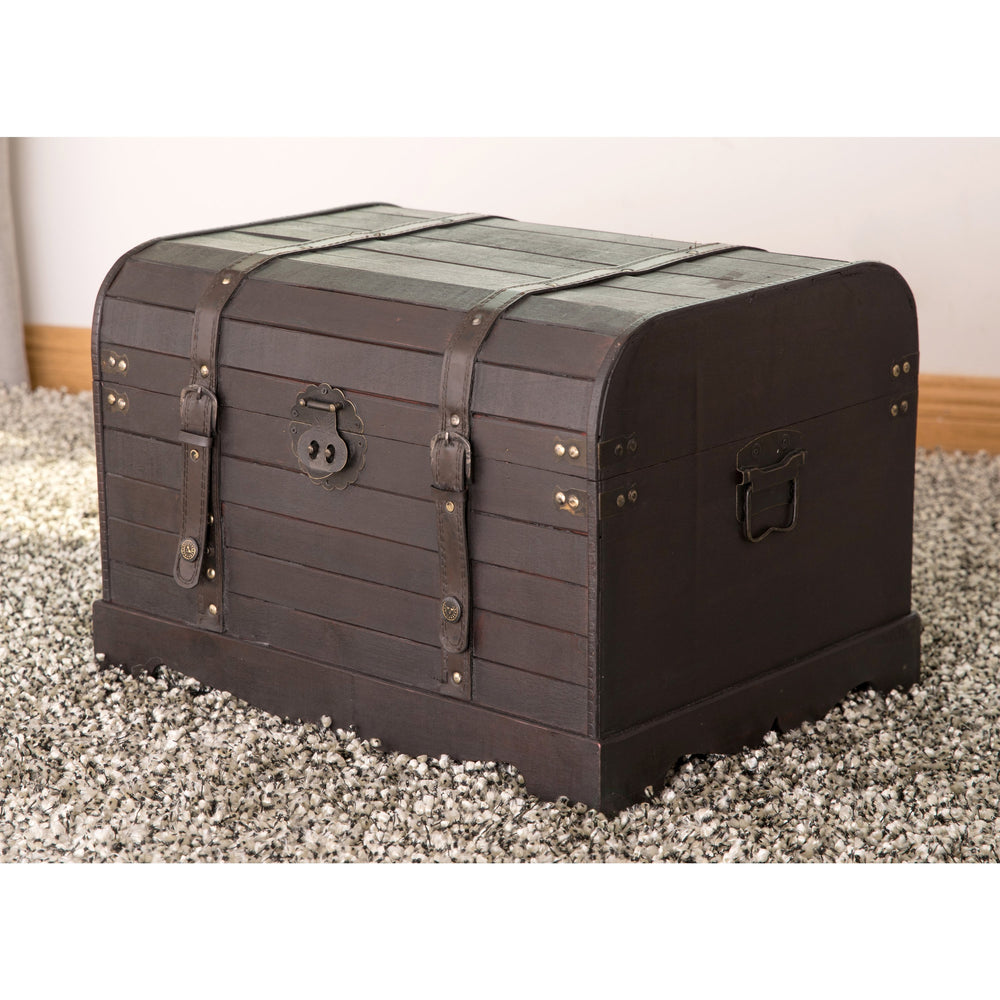 Antique Style Black Wooden Steamer Trunk 20.5" Storage Coffee Table Gift Idea Image 2