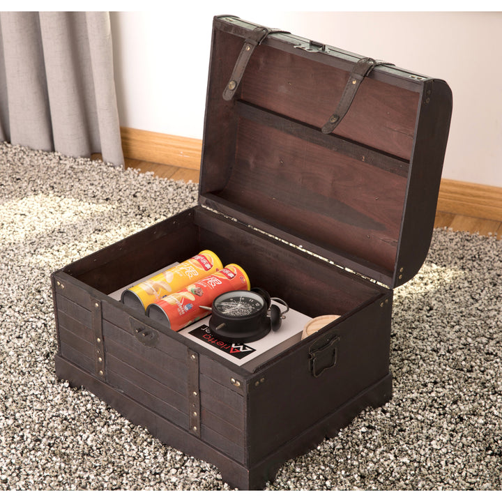 Antique Style Black Wooden Steamer Trunk 20.5" Storage Coffee Table Gift Idea Image 3