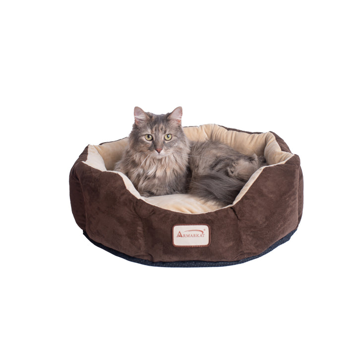 Armarkat C01 Pet Bed Beige Mocha 20x20 Faux Suede Velvet Waterproof Polyfill Image 1