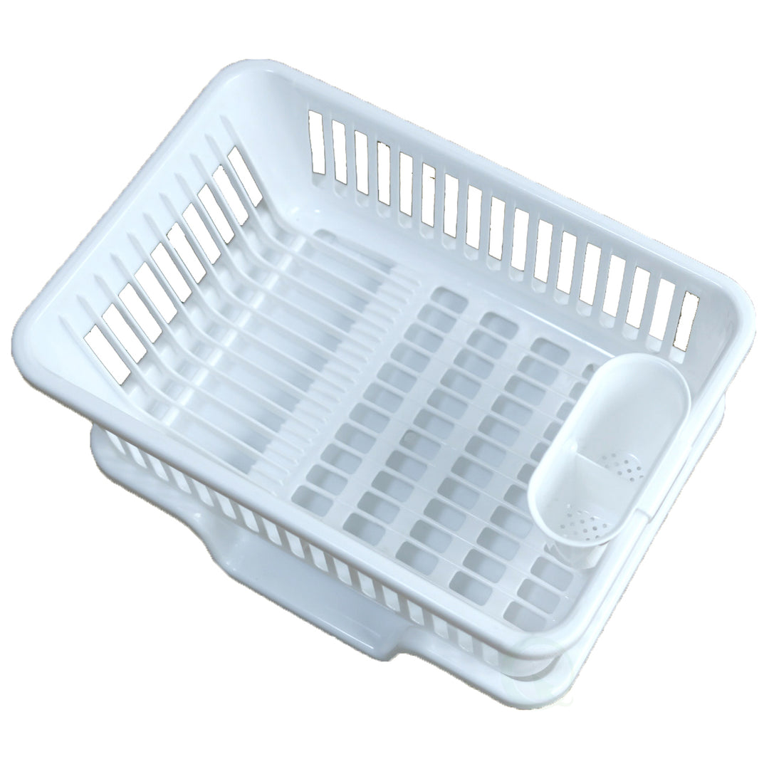 Heavy Duty Plastic Dish Drying Rack Set White Large Drainer with Utensil Cup Image 5