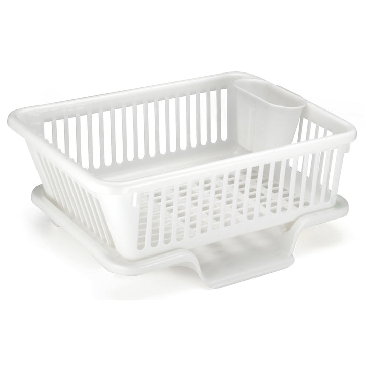 Heavy Duty Plastic Dish Drying Rack Set White Large Drainer with Utensil Cup Image 8