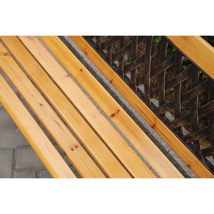 Gardenised 49in Outdoor Wooden Bench Steel Frame PVC Back Patio Yard Seating Image 5