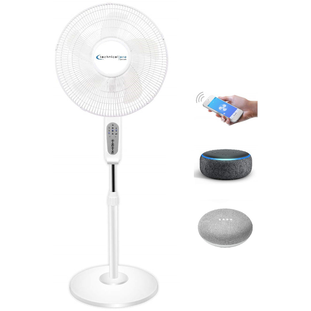 Technical Pro 16 Inch Wifi Standing Fan Oscillating Black White Amazon Alexa Google Home Image 1