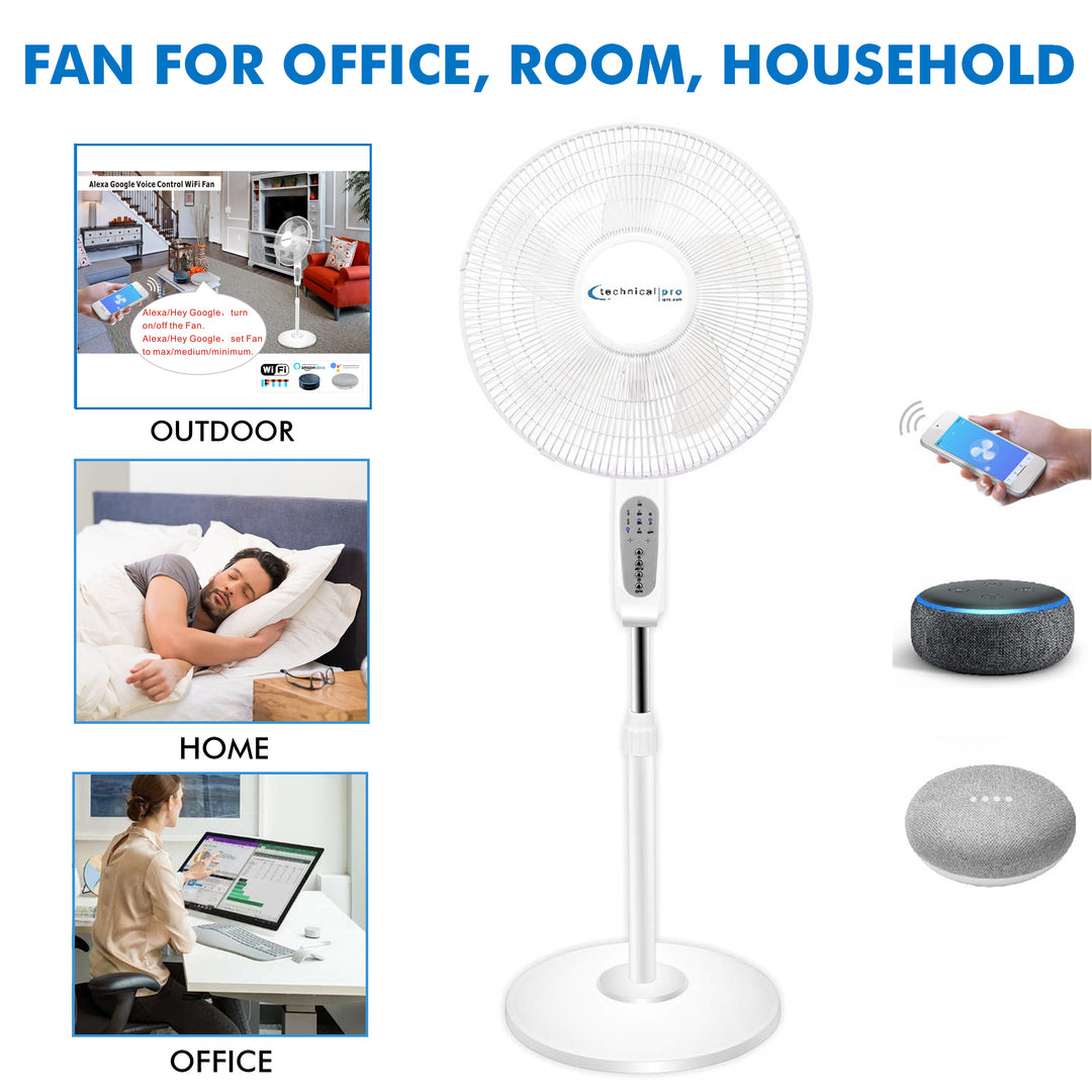 Technical Pro 16 Inch Wifi Standing Fan Oscillating Black White Amazon Alexa Google Home Image 5