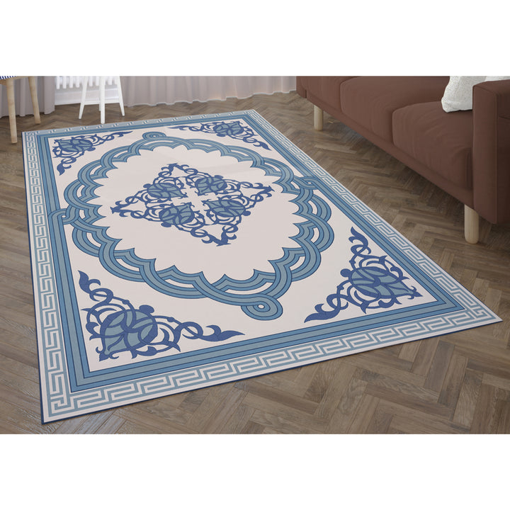 Deerlux Transitional Living Room Area Rug with Nonslip Backing, Blue Medallion Pattern Image 1