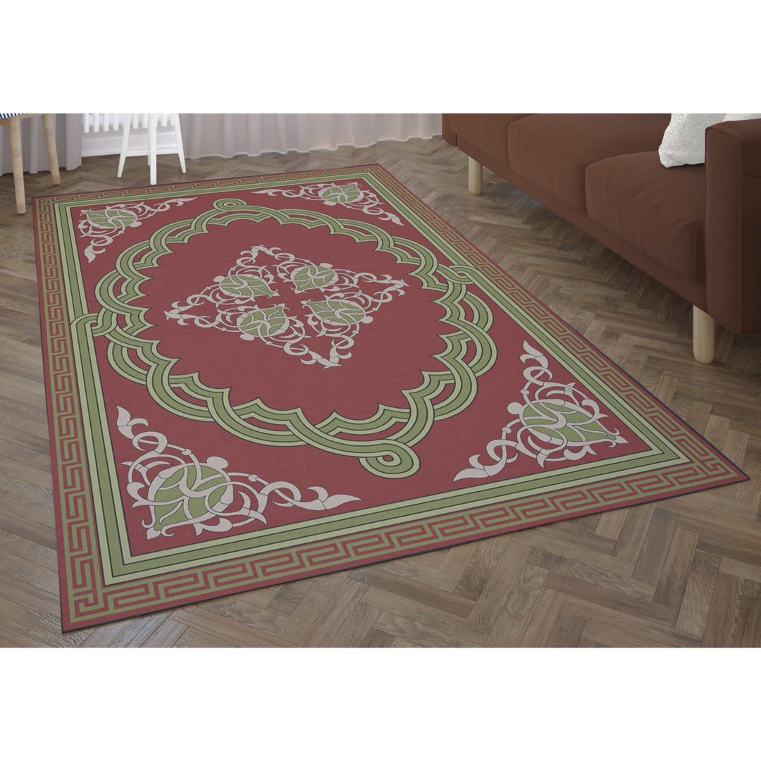 Deerlux Transitional Living Room Area Rug with Nonslip Backing, Red Medallion Pattern Image 1