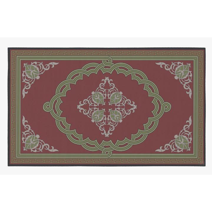 Deerlux Transitional Living Room Area Rug with Nonslip Backing, Red Medallion Pattern Image 3