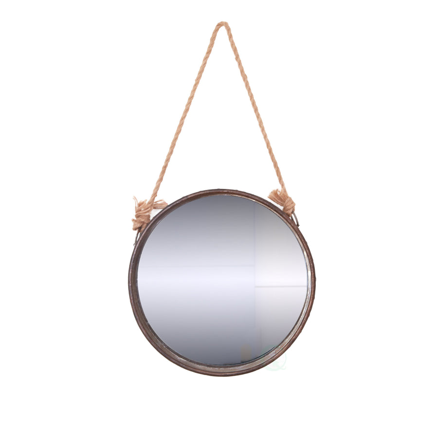 Galvanized Metal Framed Round Wall Mirror with Rope Image 1