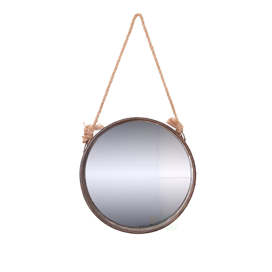 Vintiquewise Galvanized Metal Round Wall Mirror with Rope 24 Inch Rustic Decor Image 1