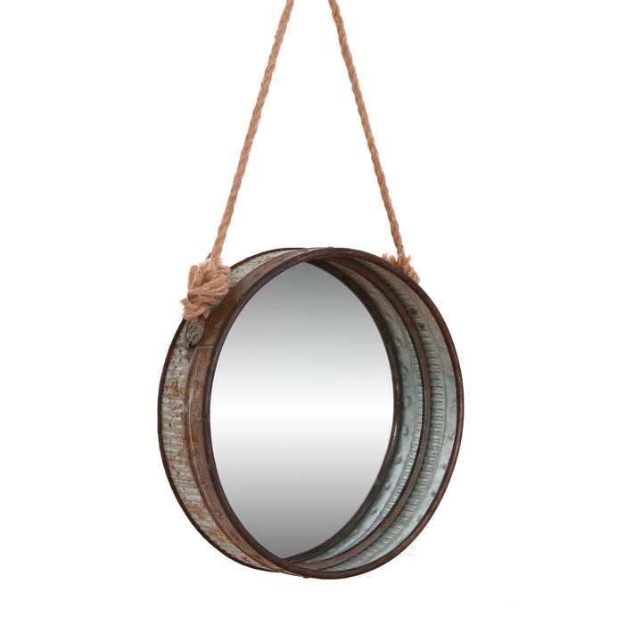 Vintiquewise Galvanized Metal Round Wall Mirror with Rope 24 Inch Rustic Decor Image 3