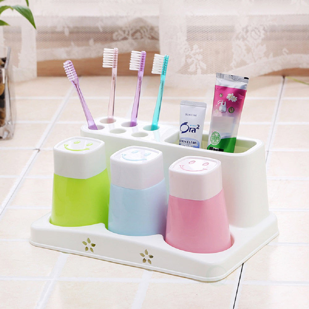 Family Size Toothbrush Holder with Toothpaste and 3 Rinsing Cups Space Saver Image 2