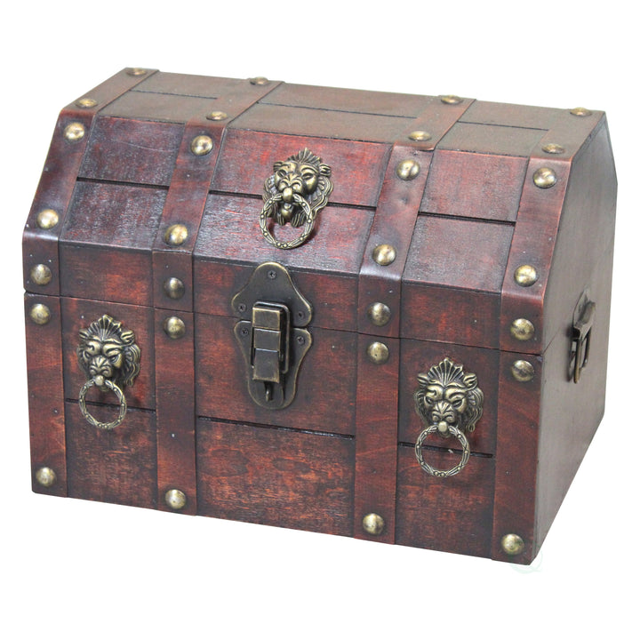 Handmade Wooden Pirate Treasure Chest Vintage Storage Box Lockable Latch 13x9x9.25 Image 1