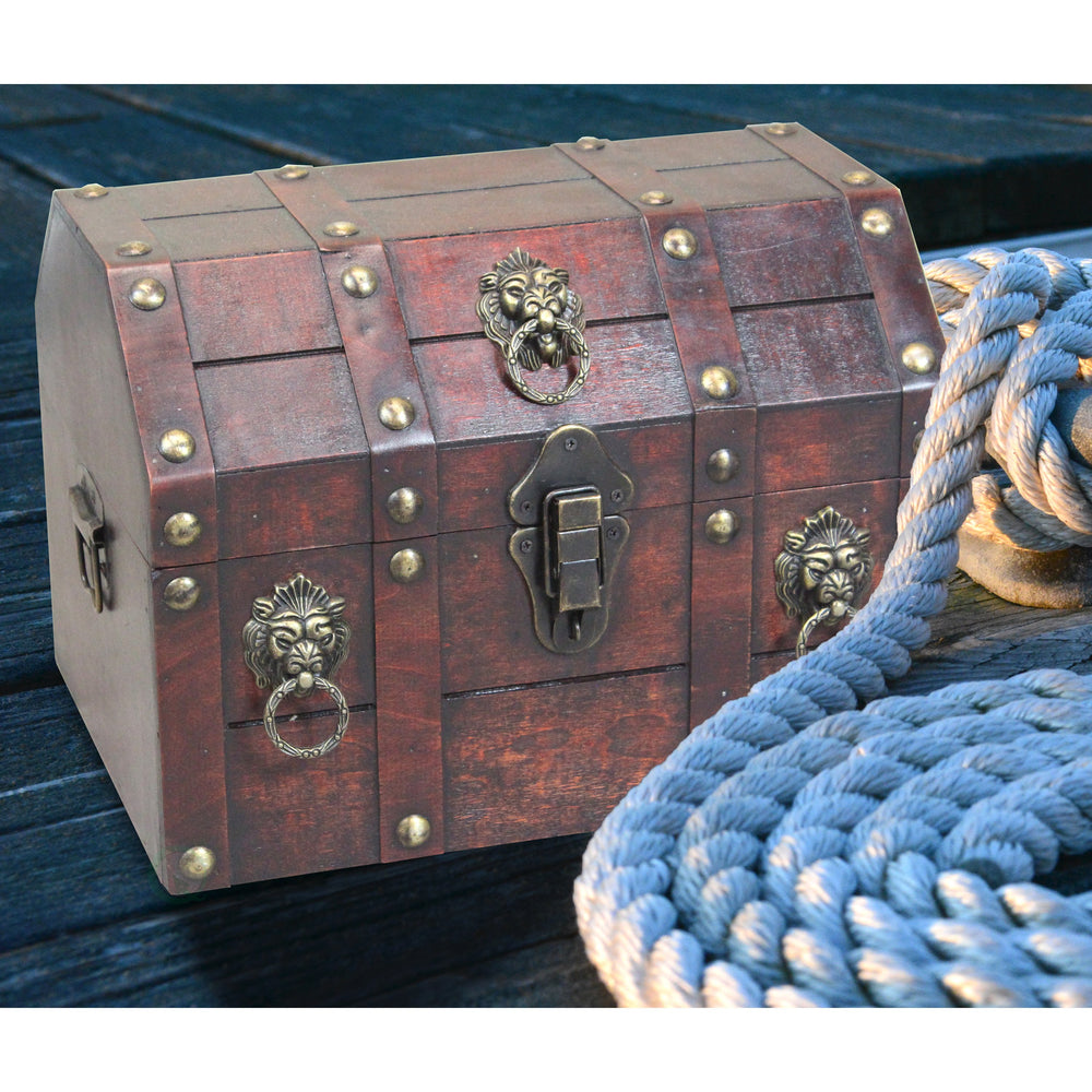 Handmade Wooden Pirate Treasure Chest Vintage Storage Box Lockable Latch 13x9x9.25 Image 2