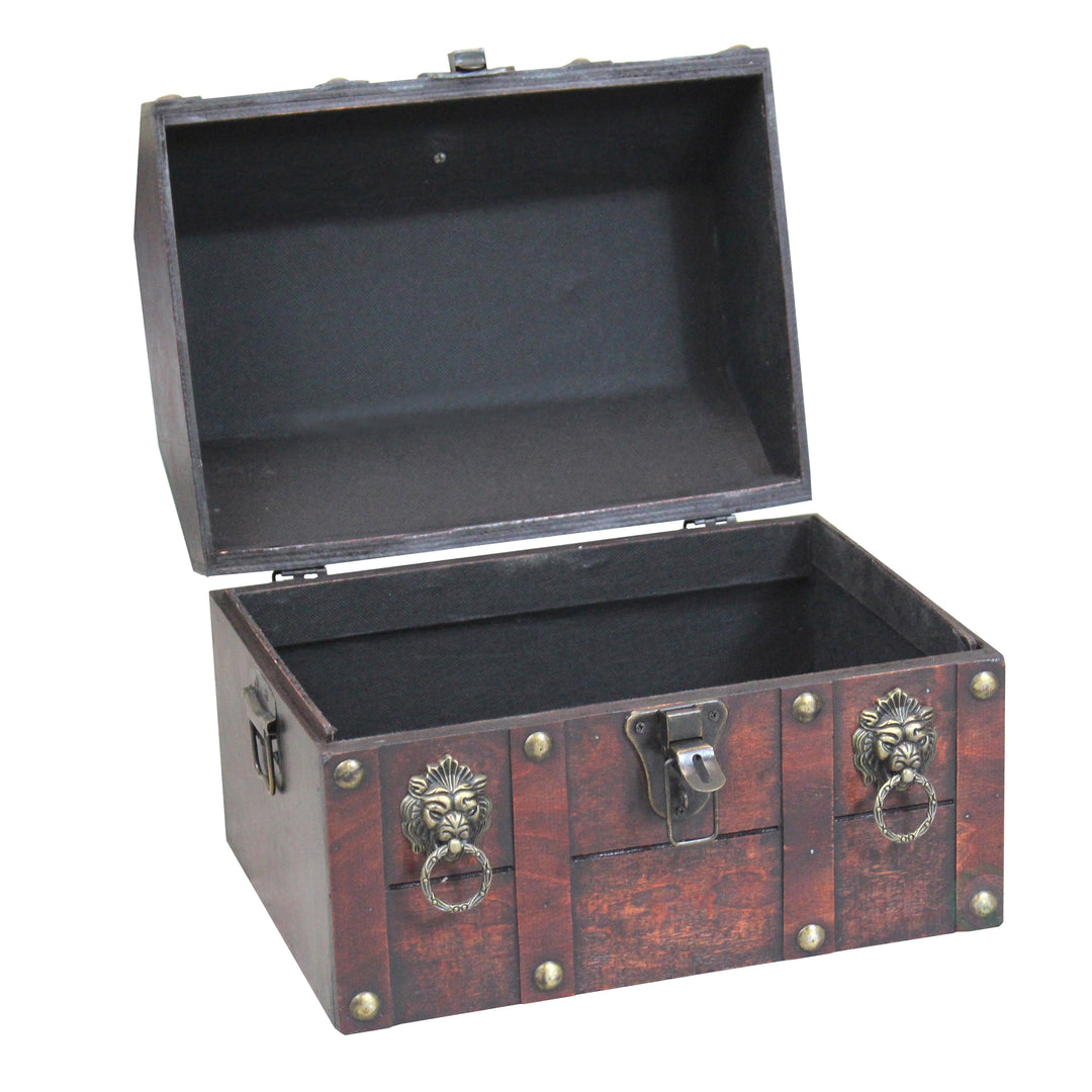 Handmade Wooden Pirate Treasure Chest Vintage Storage Box Lockable Latch 13x9x9.25 Image 3