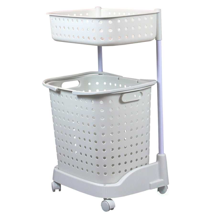 2 Tier Plastic Laundry Basket with Wheels Image 1