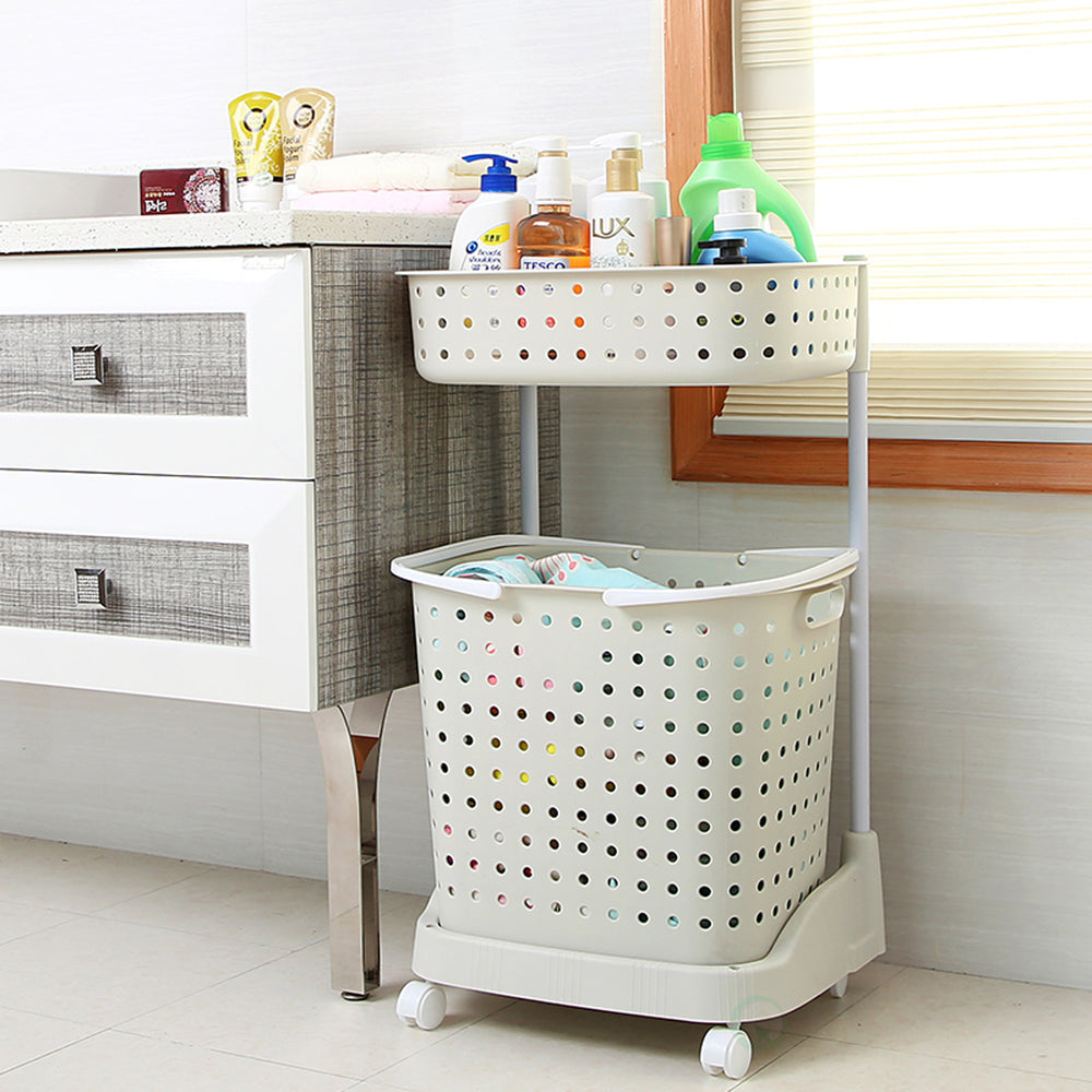 2 Tier Plastic Laundry Basket with Wheels Image 2