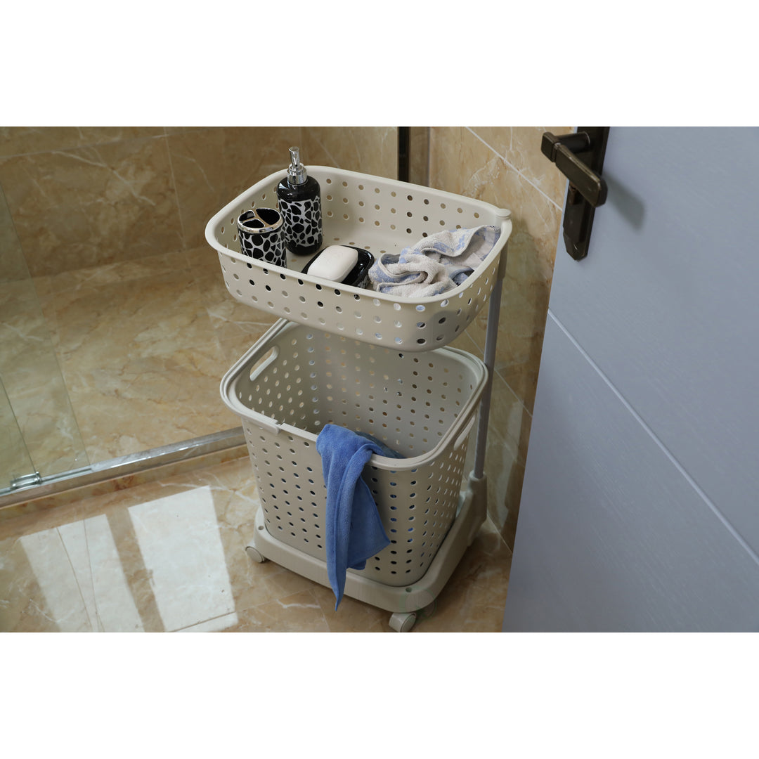 2 Tier Plastic Laundry Basket with Wheels Image 3