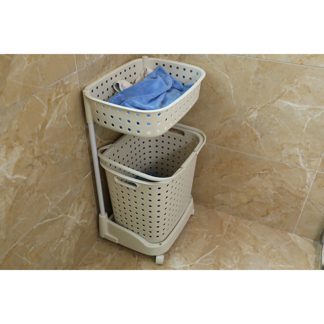 2 Tier Plastic Laundry Basket with Wheels Image 5
