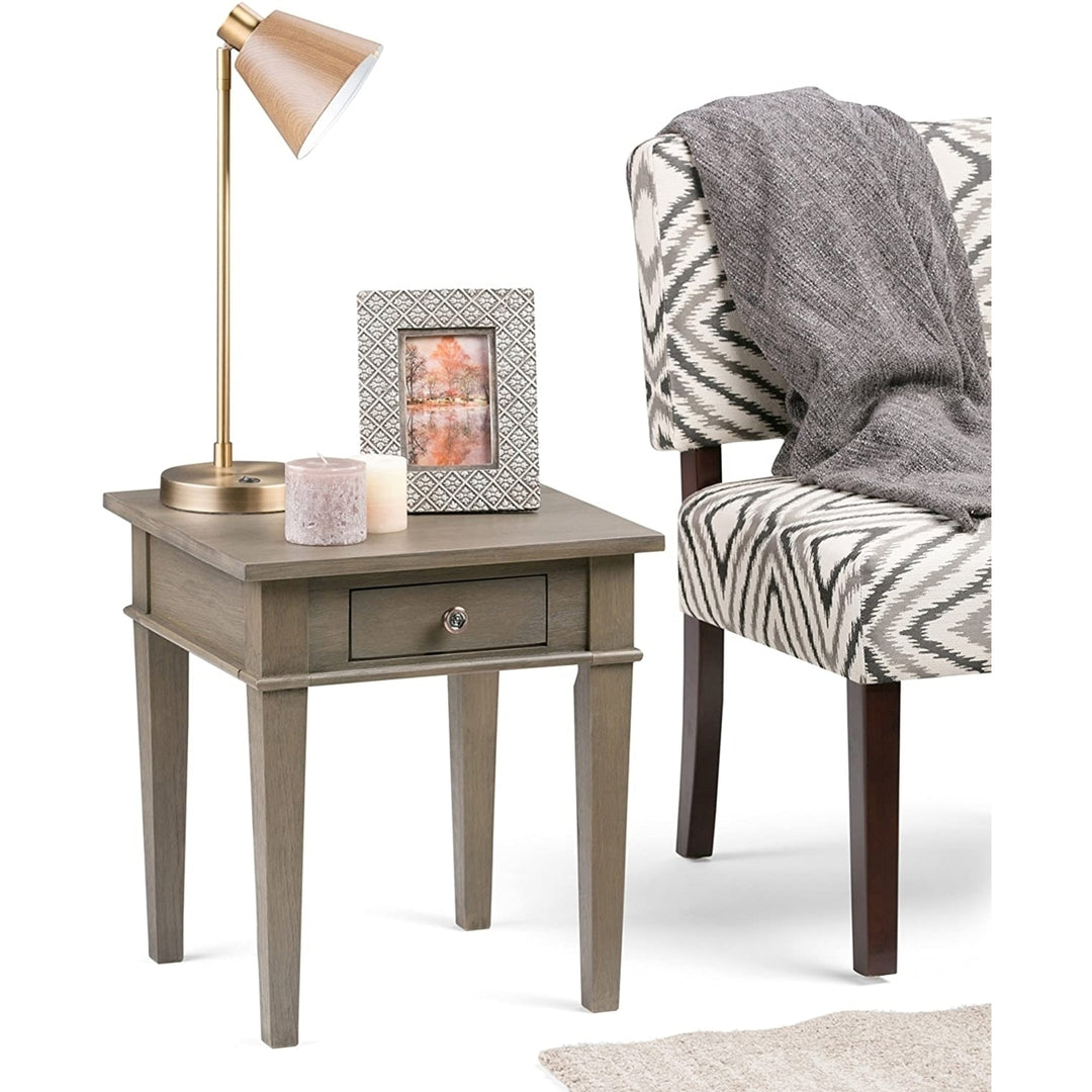 Square Contemporary End Side Table in Farmhouse Grey with Storage, 1 Drawer Image 1