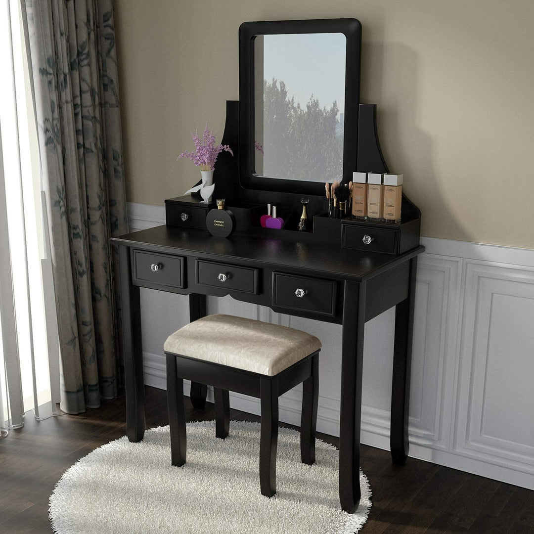 Vanity Set with Mirror Dressing Table Vanity Makeup Table 5 Drawers Image 1