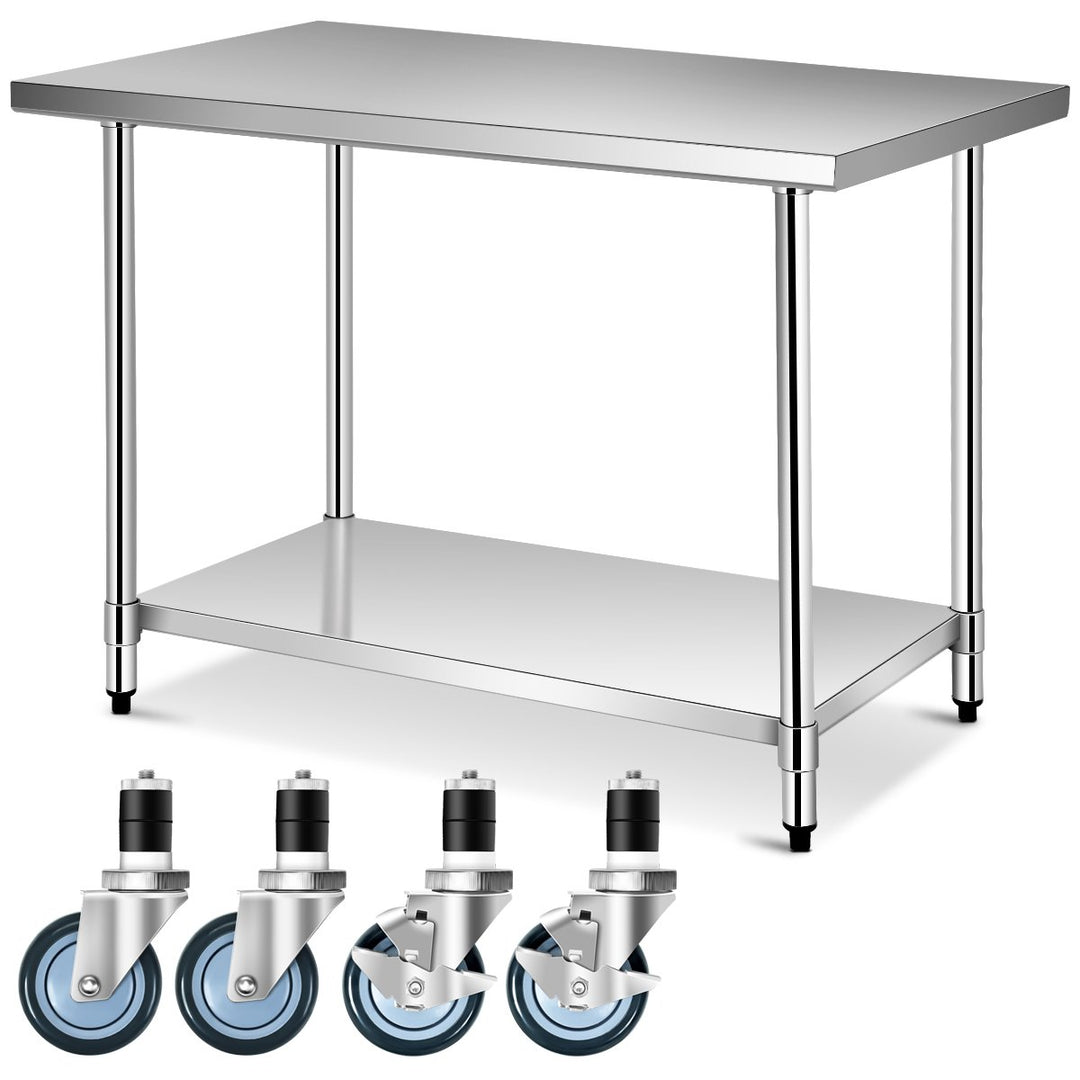 30 x 48 Stainless Steel Commercial Kitchen Work Table w/ 4 Wheels Image 1