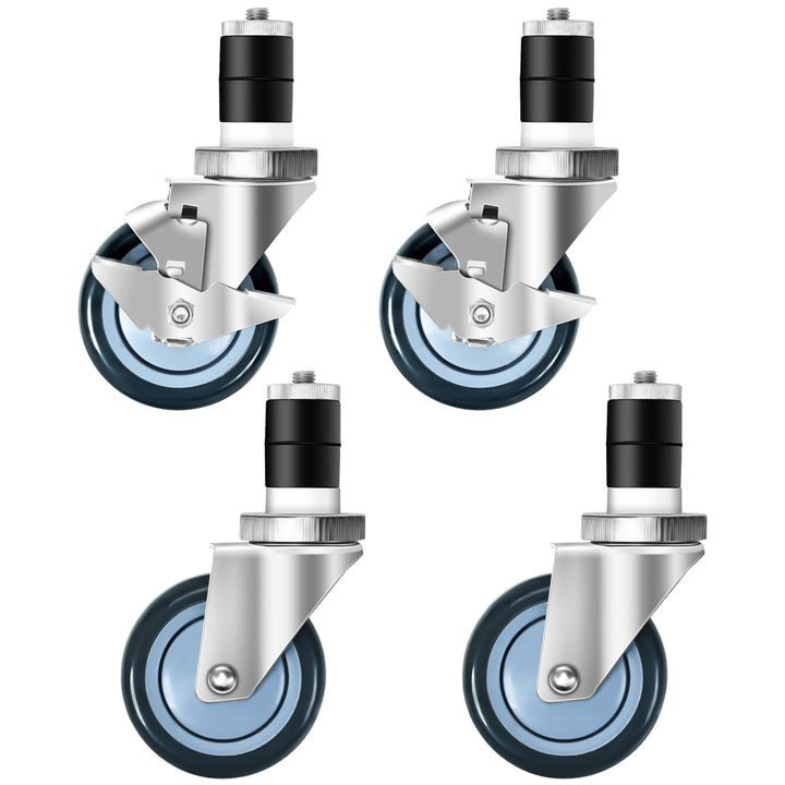 Set of 4 Swivel Caster 4" Kitchen Prep Table Wheel For 1-1/2" ID Tubing w/ Brake Image 1