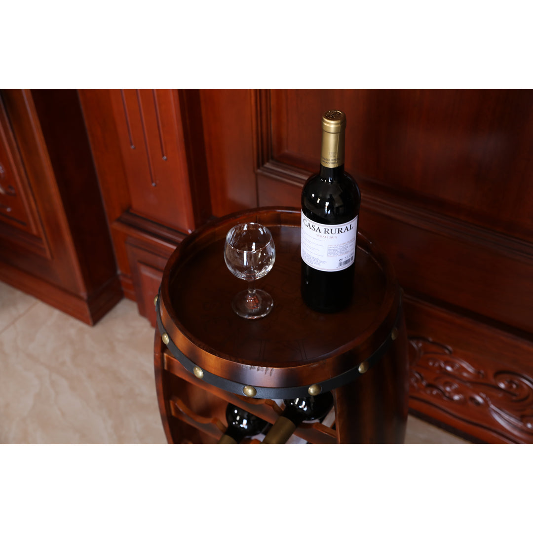 Wooden Barrel Wine Rack 14 Bottle Capacity 13x13x24.5 Inches Freestanding Storage Image 7