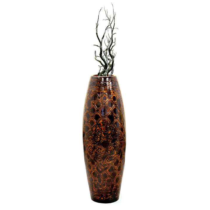 35-Inch-Tall Floor Vase, Traditional Brown Fiberglass Flower Holder Centerpiece for Living Room Decor, Large Decorative Image 1